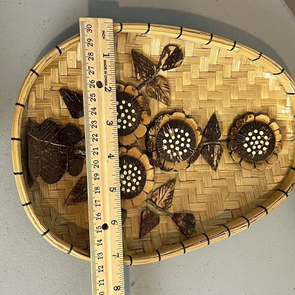 2 Vintage 70s Oval Wooden Wall Art Flowers Polynesian Tiki Boho Chic 10" - Picture 13 of 15